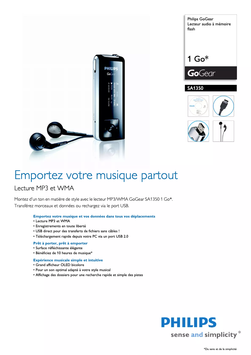 Page n°1 - Fiche technique Philips GoGear SA1350