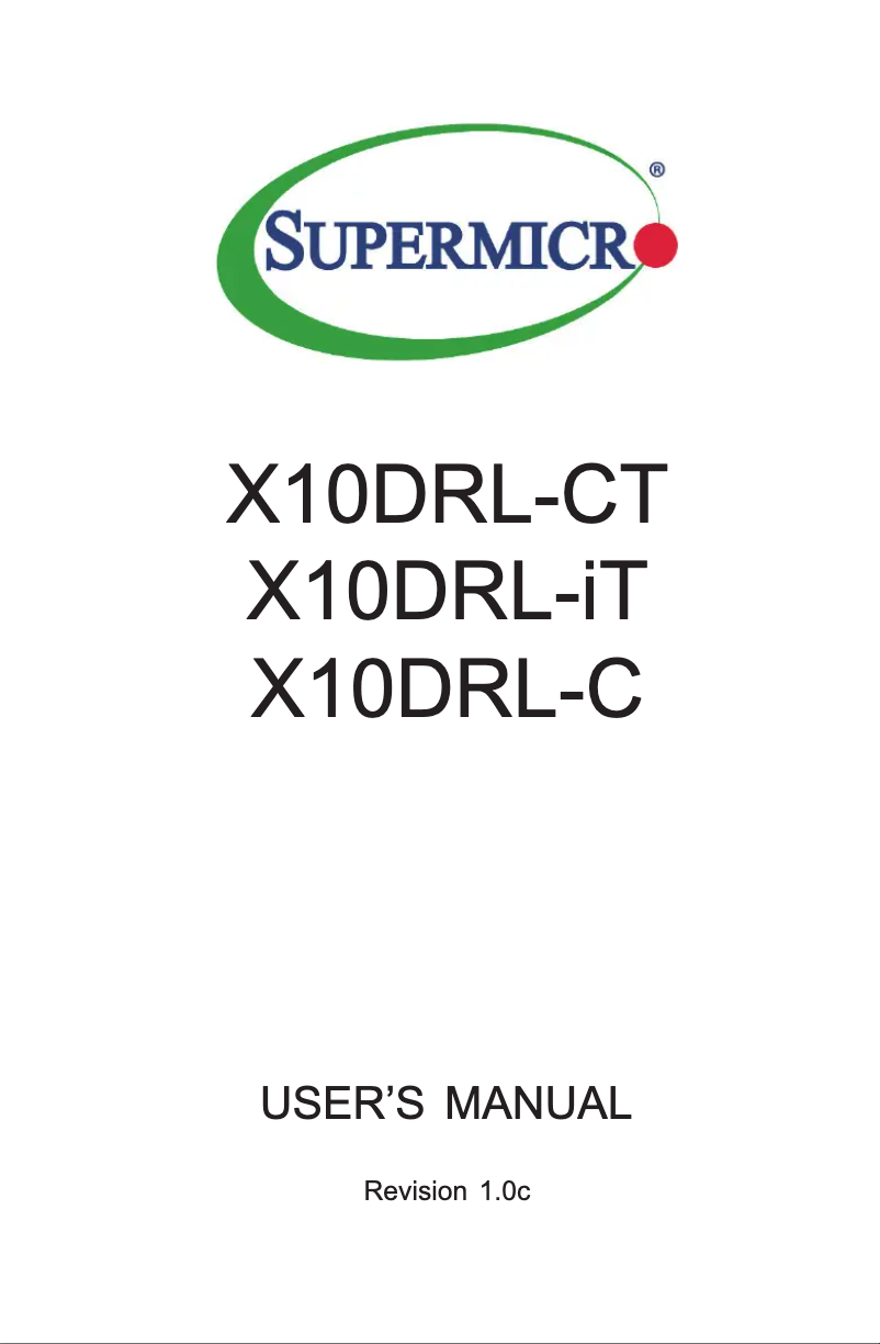 Page 1 de la notice Manuel utilisateur Supermicro X10DRL-CT