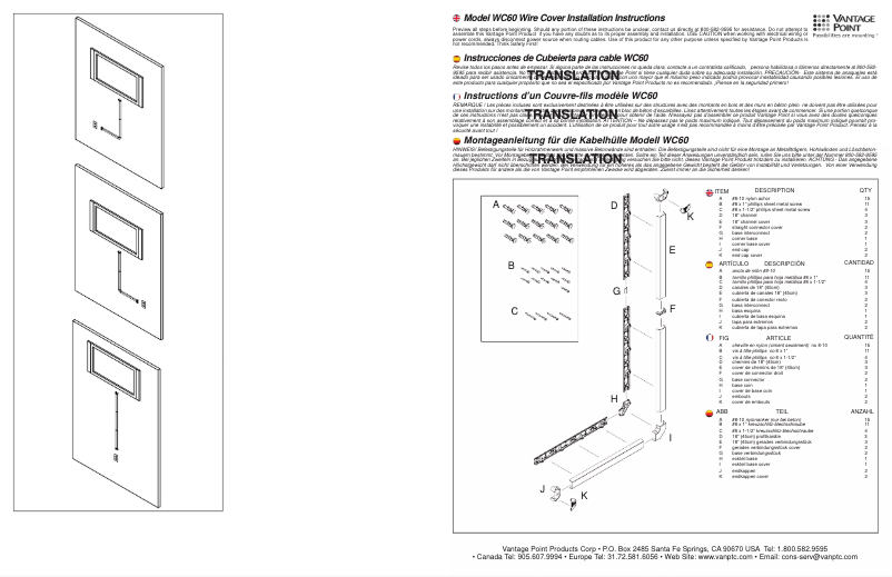 Page 1 de la notice Manuel utilisateur Vantage Point WC60