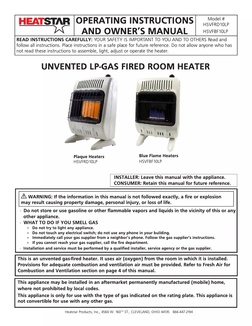 Image de la première page du manuel de l'appareil HSVFBF10LP