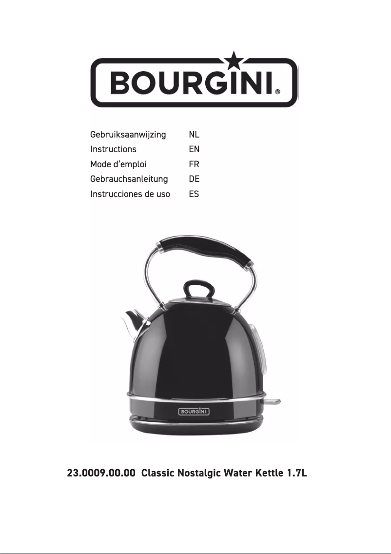 Page 1 of the manual User Manual Bourgini Classic Nostalgic Water Kettle 1.7L