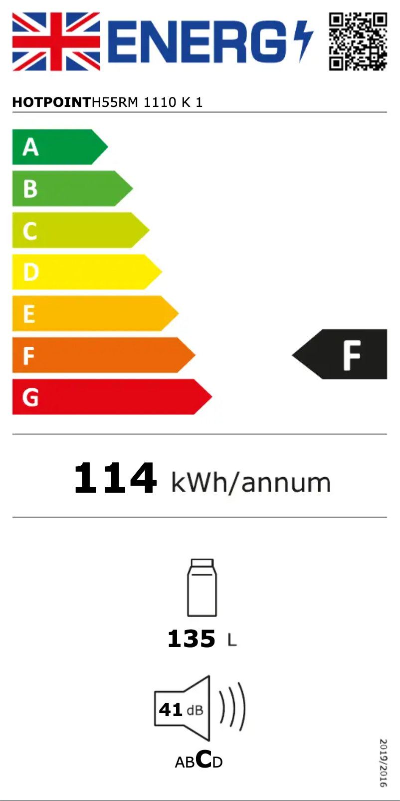Page 1 de la notice Label énergétique Hotpoint H55RM 1110 K 1