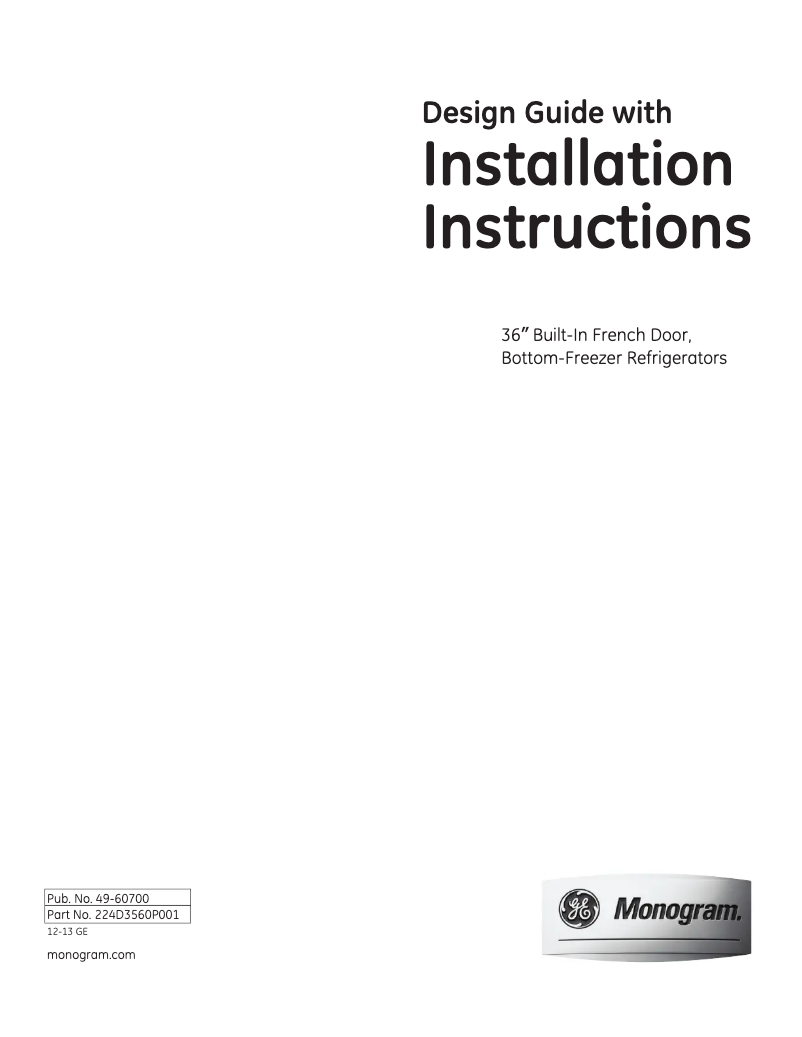 Page n°1 - Guide d'installation GE ZIP360NZ