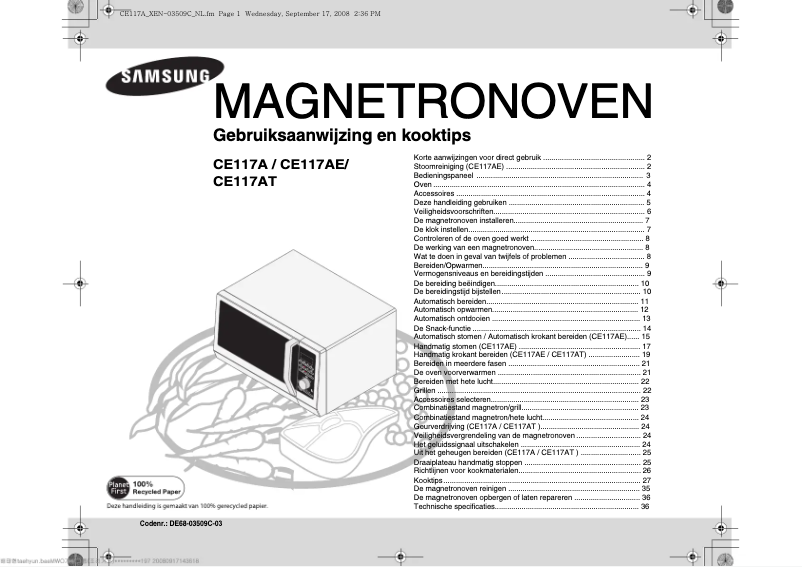 Page 1 de la notice Manuel utilisateur Samsung CE117A-S