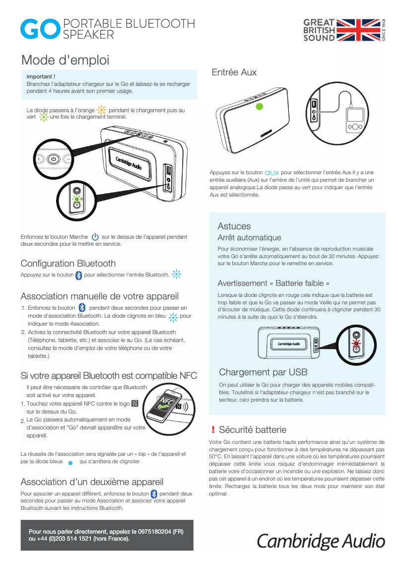 Page 1 de la notice Manuel utilisateur Cambridge Go V2