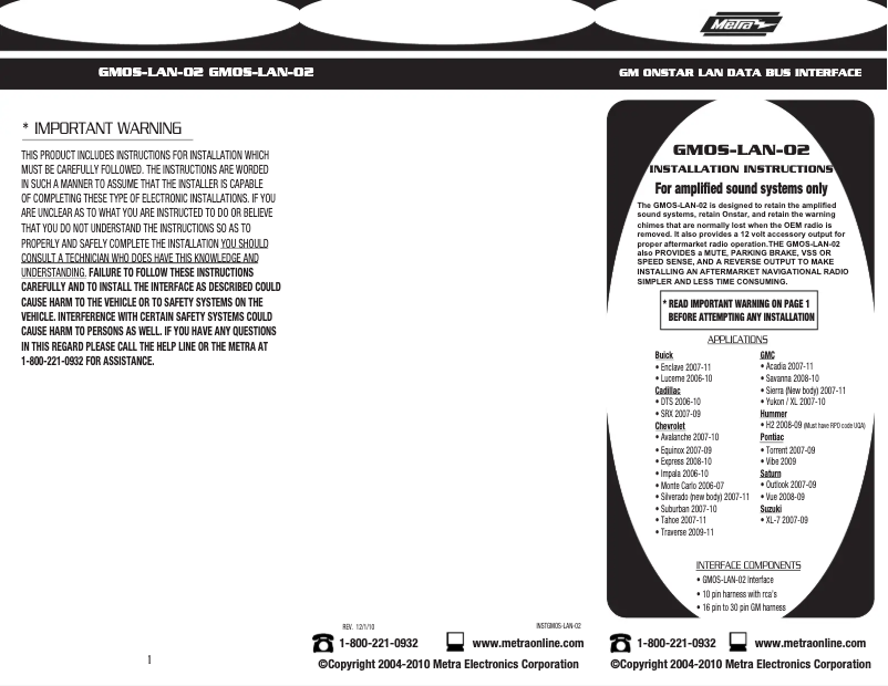 Página 1 del manual Manual de usuario Metra GMOS-LAN-02