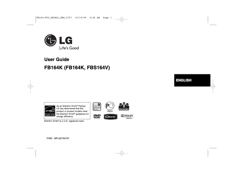 Page 1 de la notice Manuel utilisateur LG FB164K