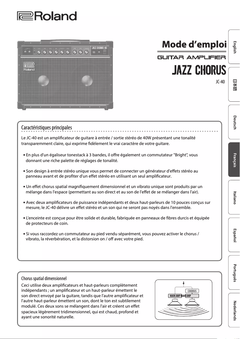 Page 1 de la notice Manuel utilisateur Roland JC-40