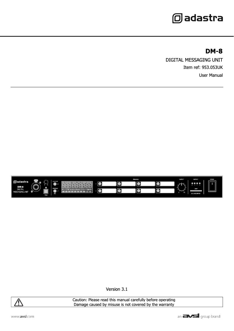 Page 1 de la notice Manuel utilisateur Adastra DM-8