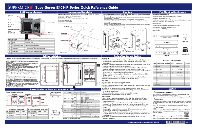 Page 1 de la notice Guide de démarrage rapide Supermicro SuperServer E403-9D-16C-IP