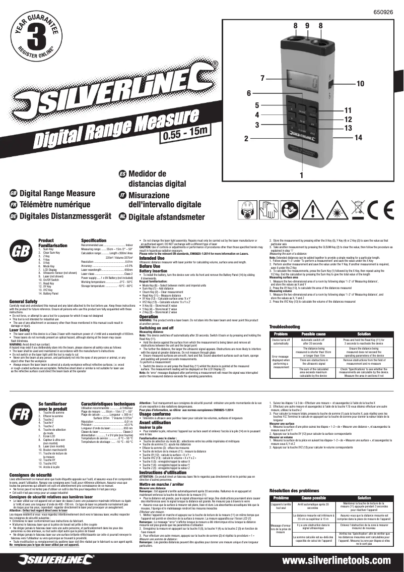 Page 1 de la notice Manuel utilisateur Silverline 650926
