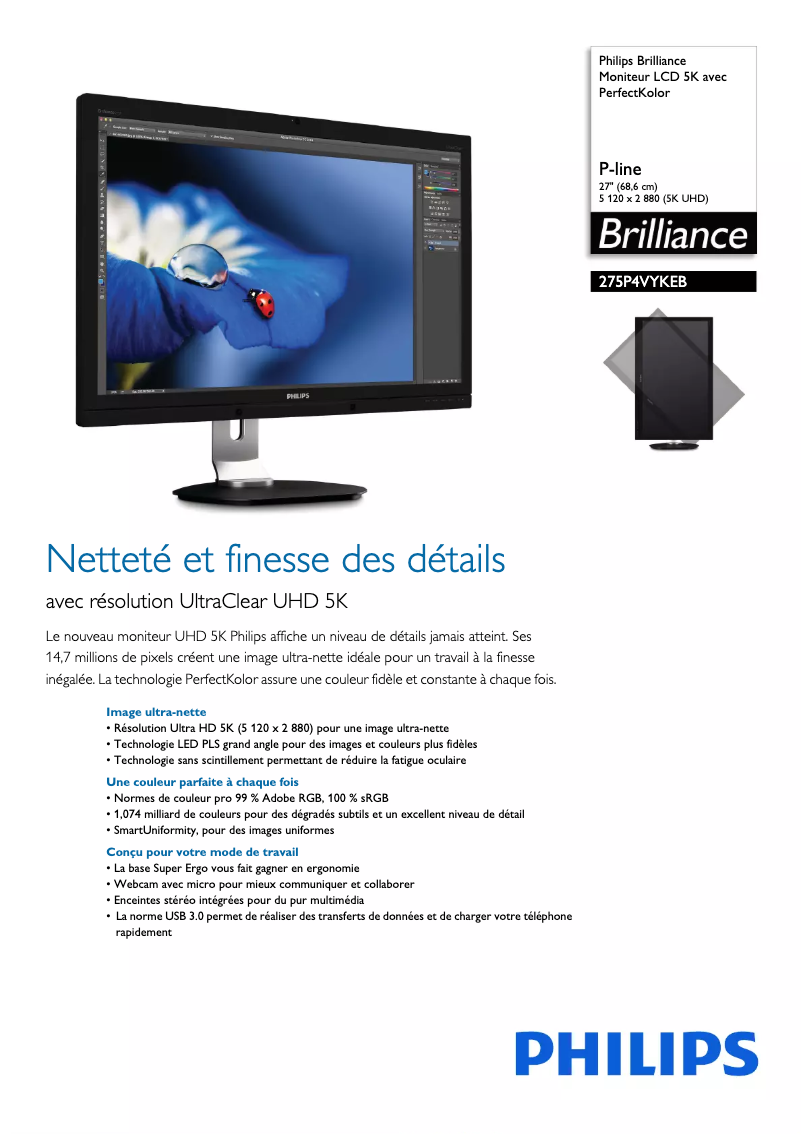 Page 1 de la notice Fiche technique Philips Brilliance 275P4VYKEB