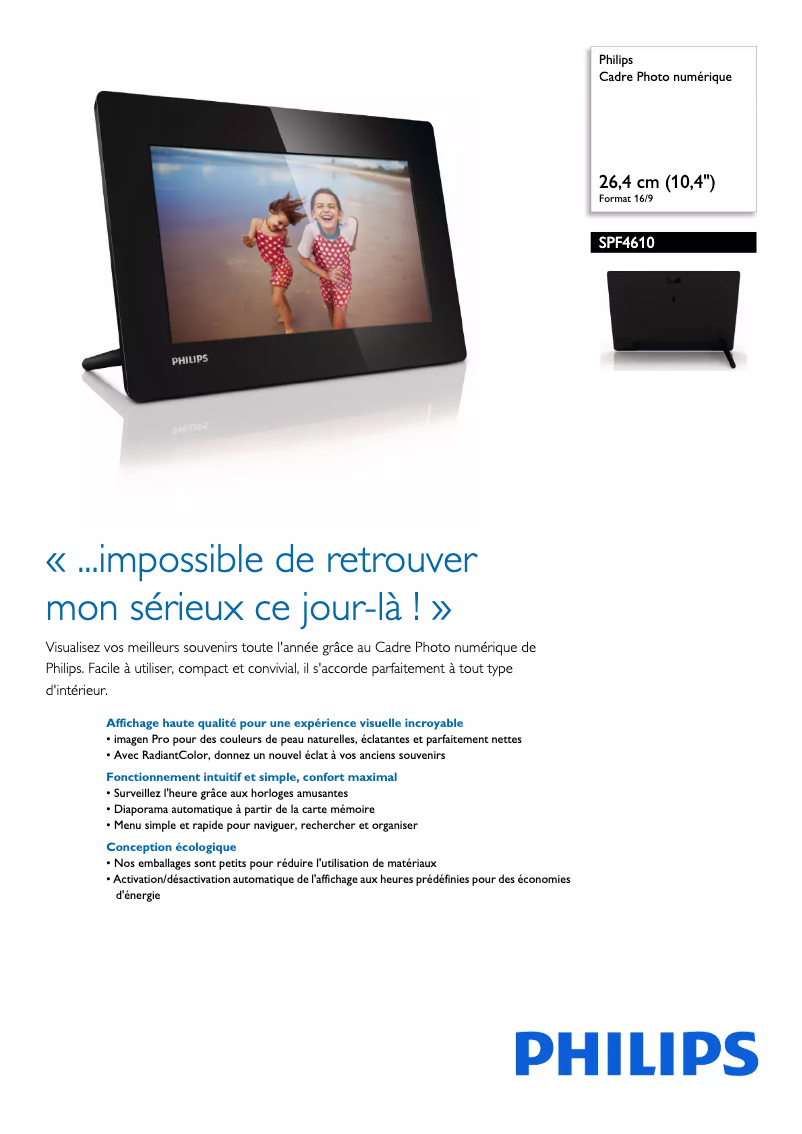 Page 1 de la notice Fiche technique Philips SPF4610