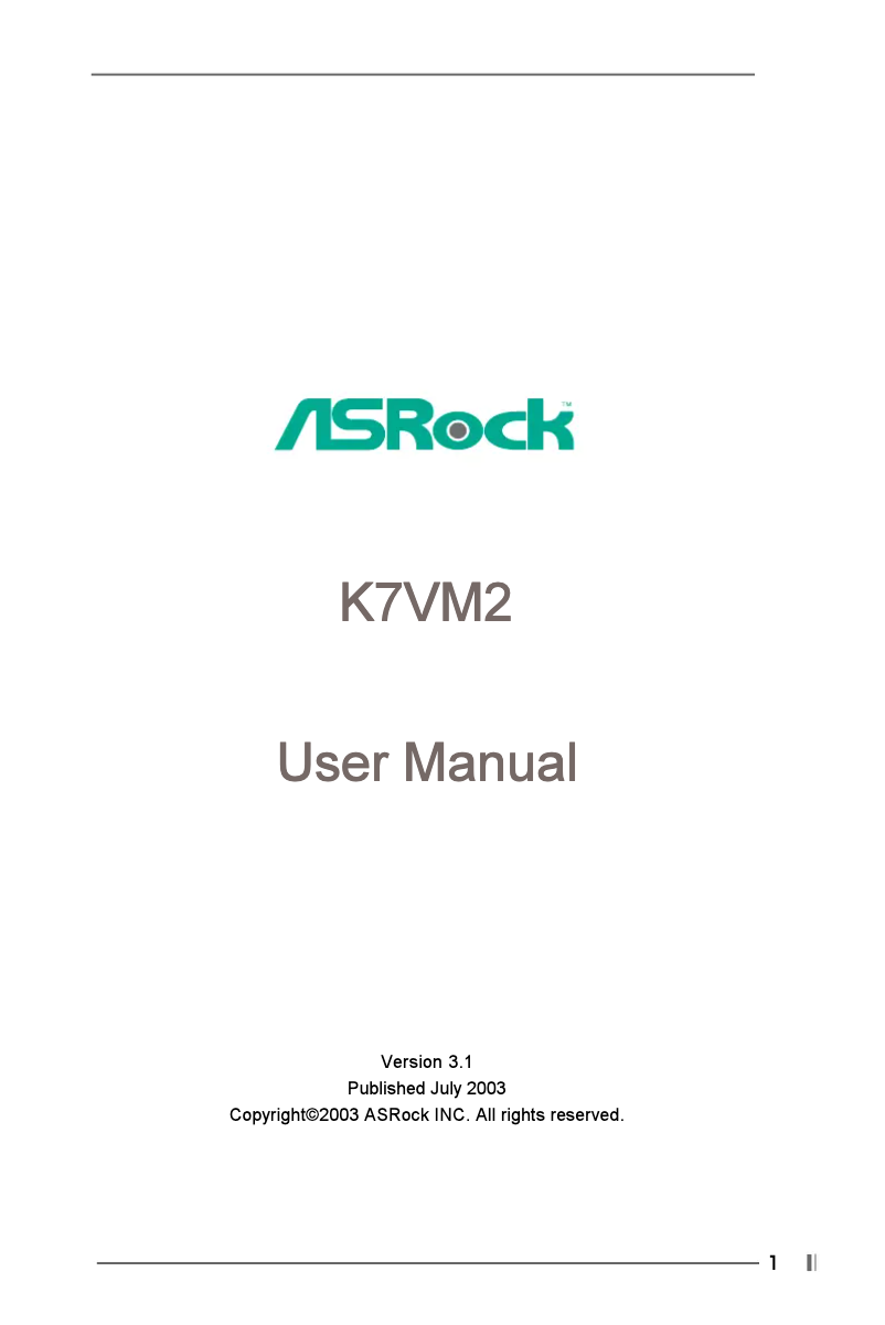 Page 1 de la notice Manuel utilisateur Asrock K7VM2 R3.0
