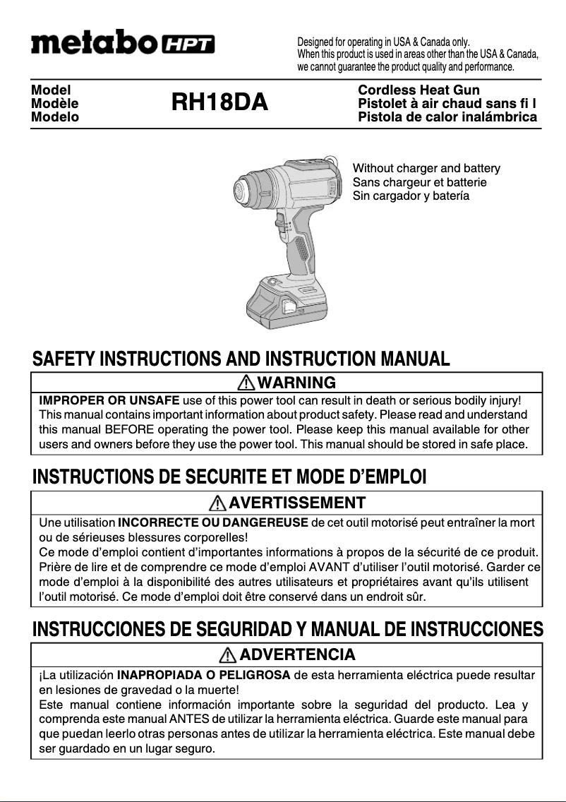 Page n°1 - Manuel utilisateur Metabo RH18DA
