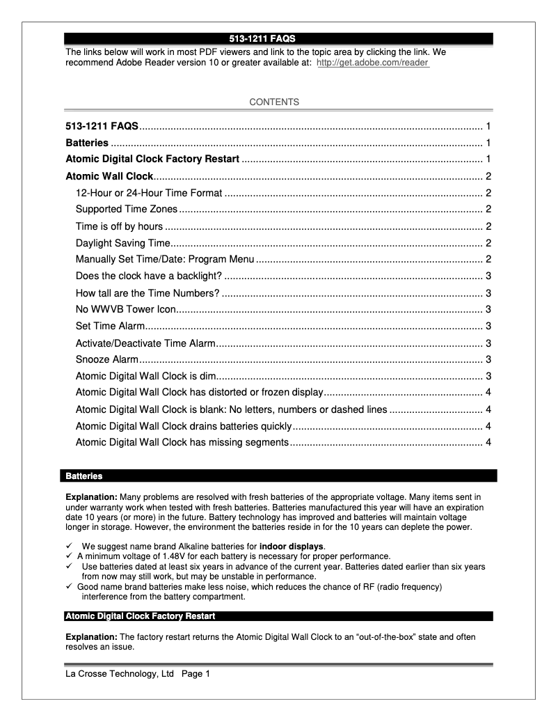 Page 1 de la notice FAQ La Crosse Technology 513-1211A
