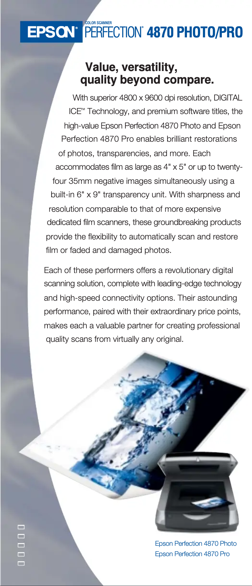 Page 1 de la notice Brochure Epson Perfection 4870 Photo