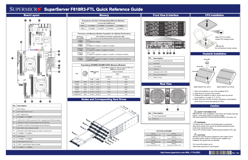 Page 1 de la notice Guide de démarrage rapide Supermicro SuperServer F618R3-FTL