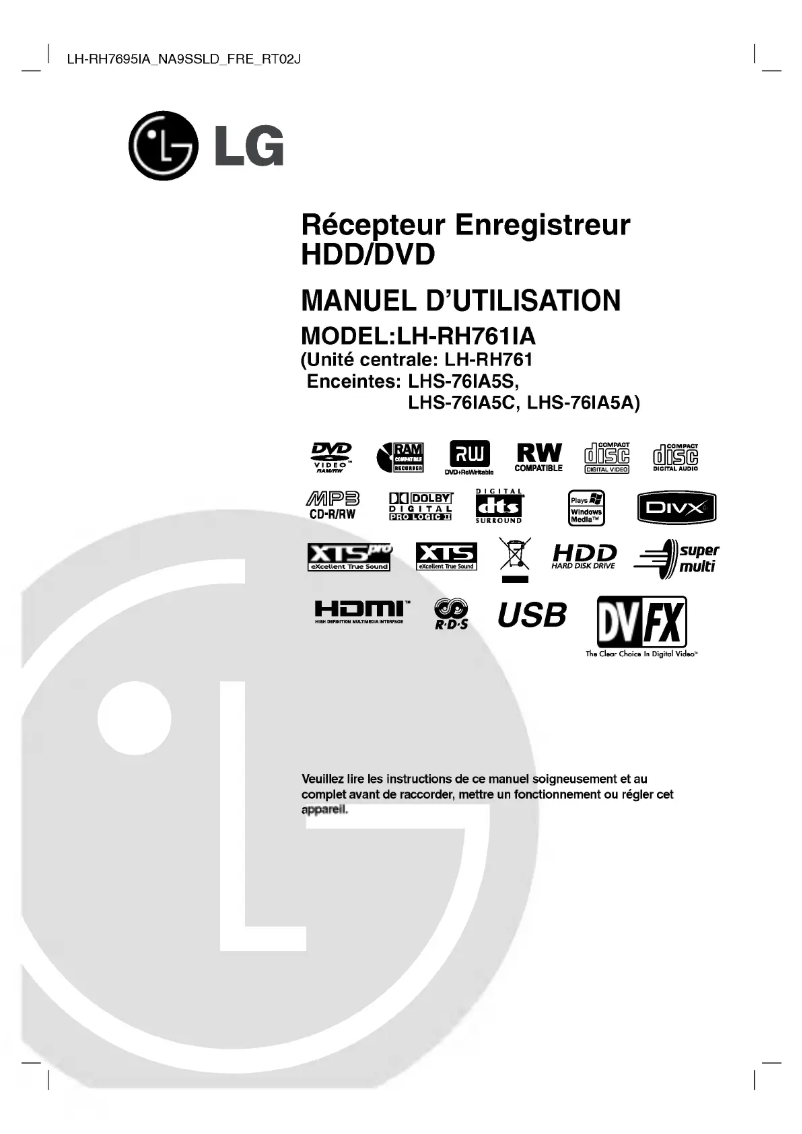 Page n°1 - Manuel utilisateur LG LH-RH7695IA