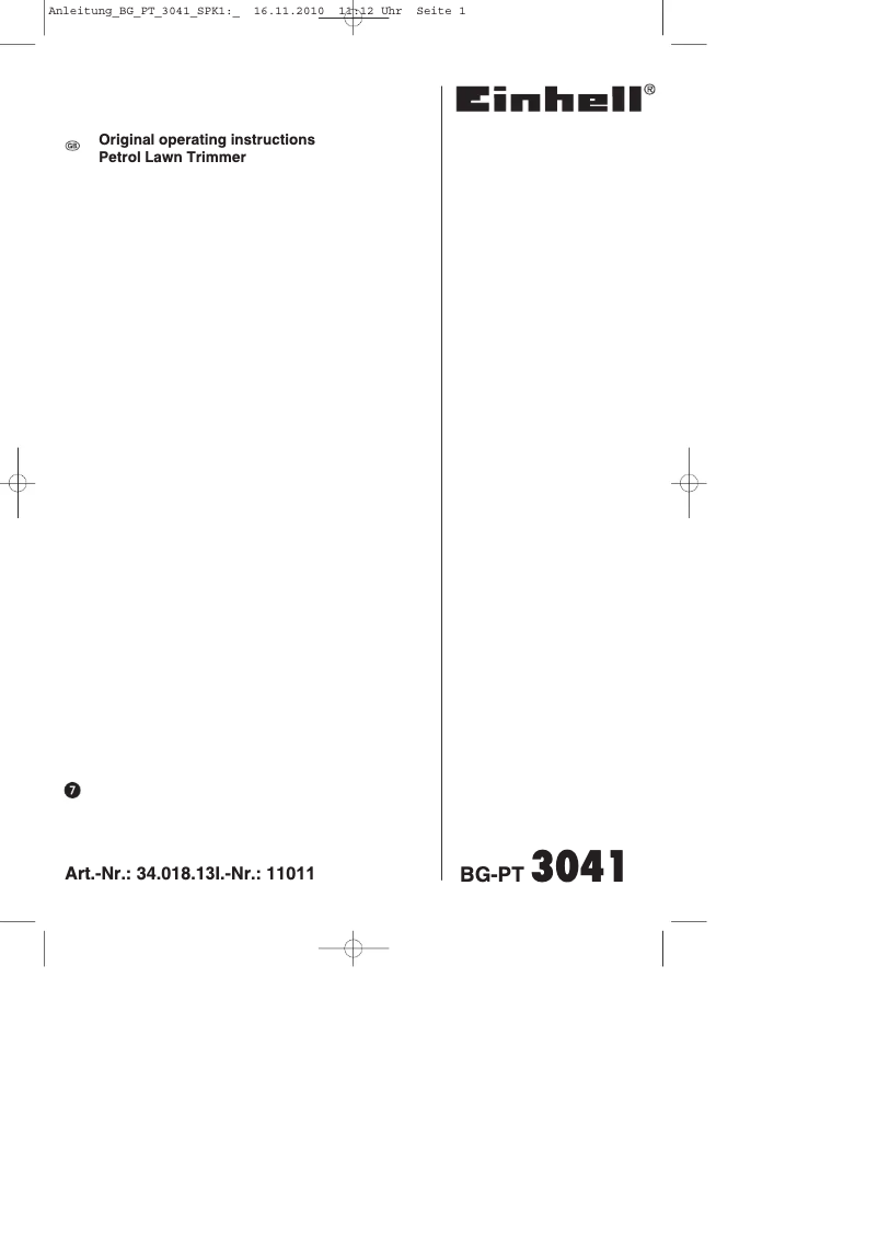 Image de la première page du manuel de l'appareil BG-PT 3041