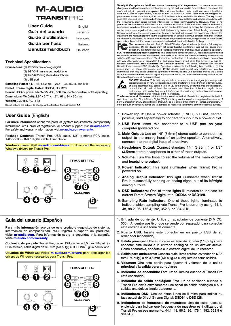Page n°1 - Manuel utilisateur M-Audio Transit Pro