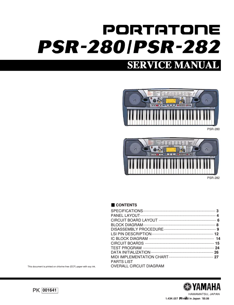 Page 1 de la notice Manuel utilisateur Yamaha PSR-280