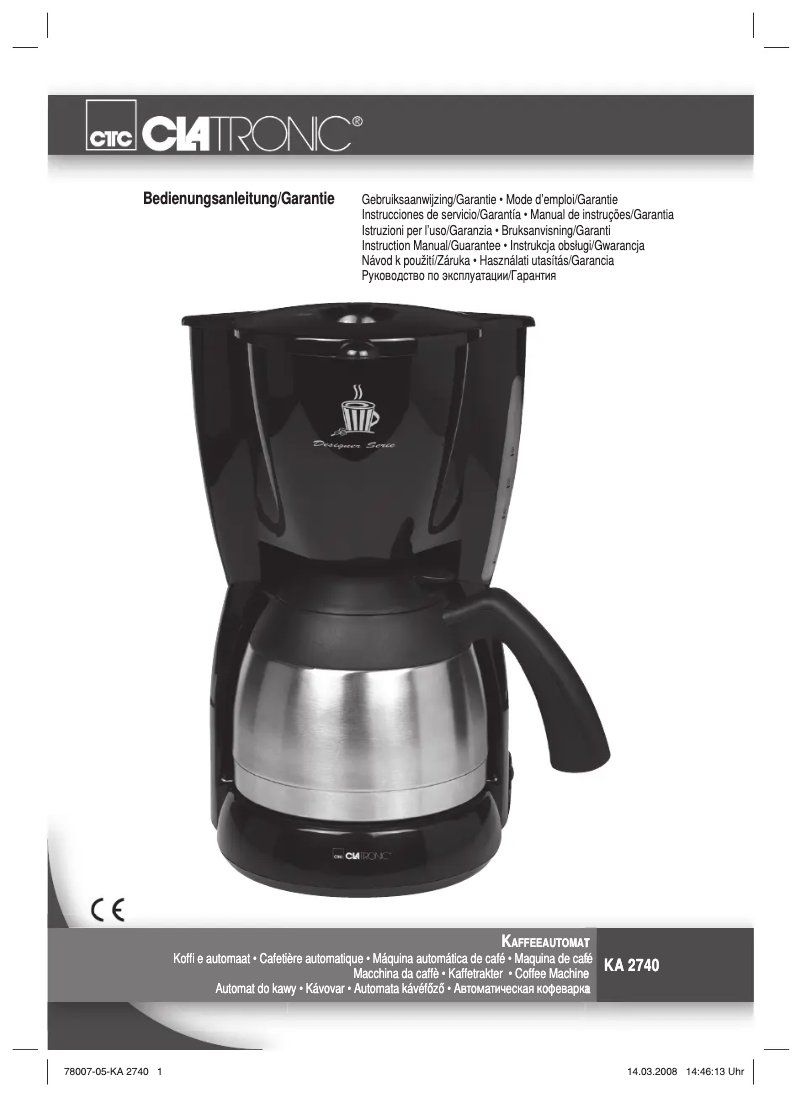 Page 1 de la notice Manuel utilisateur Clatronic KA 2740