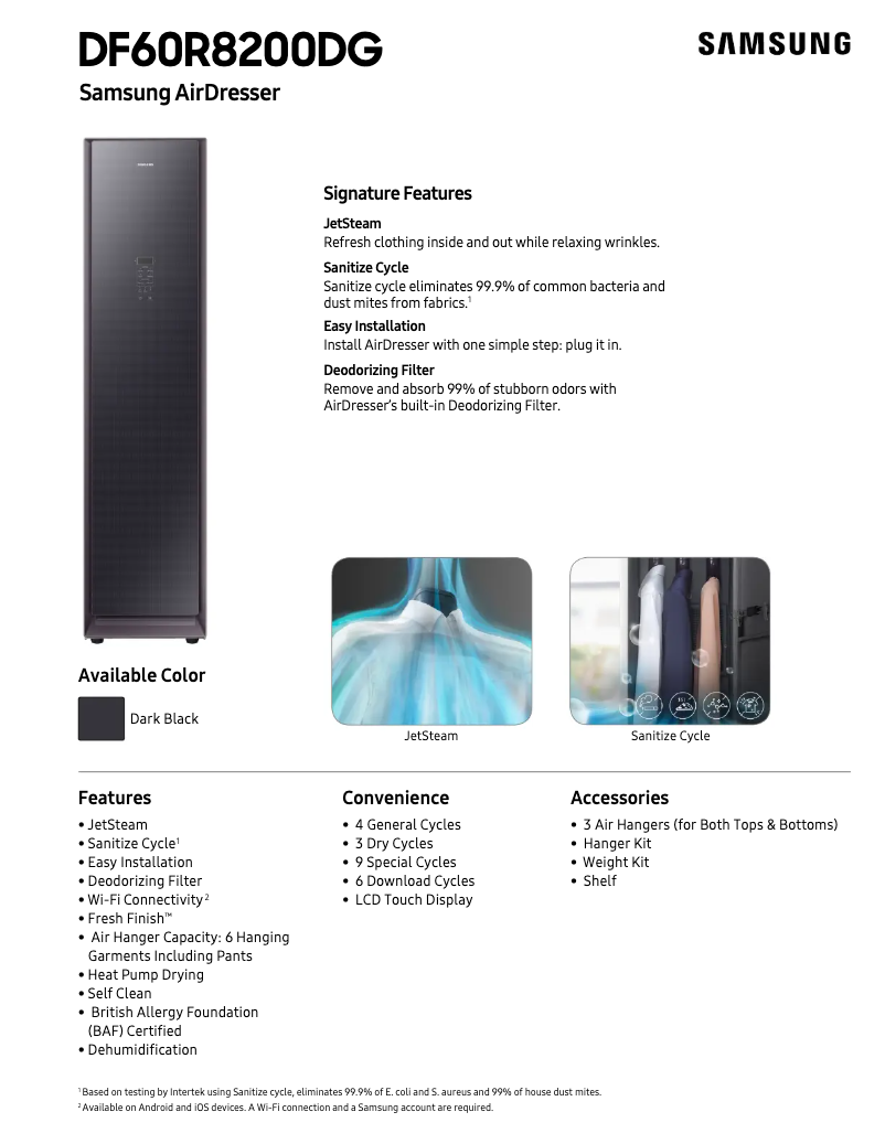 Page 1 de la notice Fiche technique Samsung DF60R8200DG