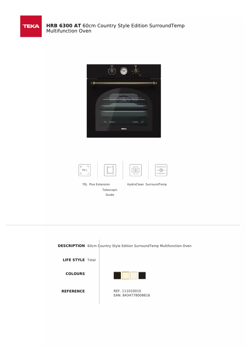 Page 1 de la notice Fiche technique Teka HRB 6300 AT