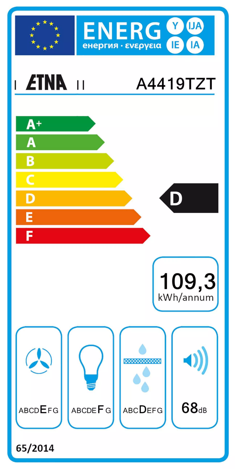 Page 1 de la notice Label énergétique Etna A4419TZT
