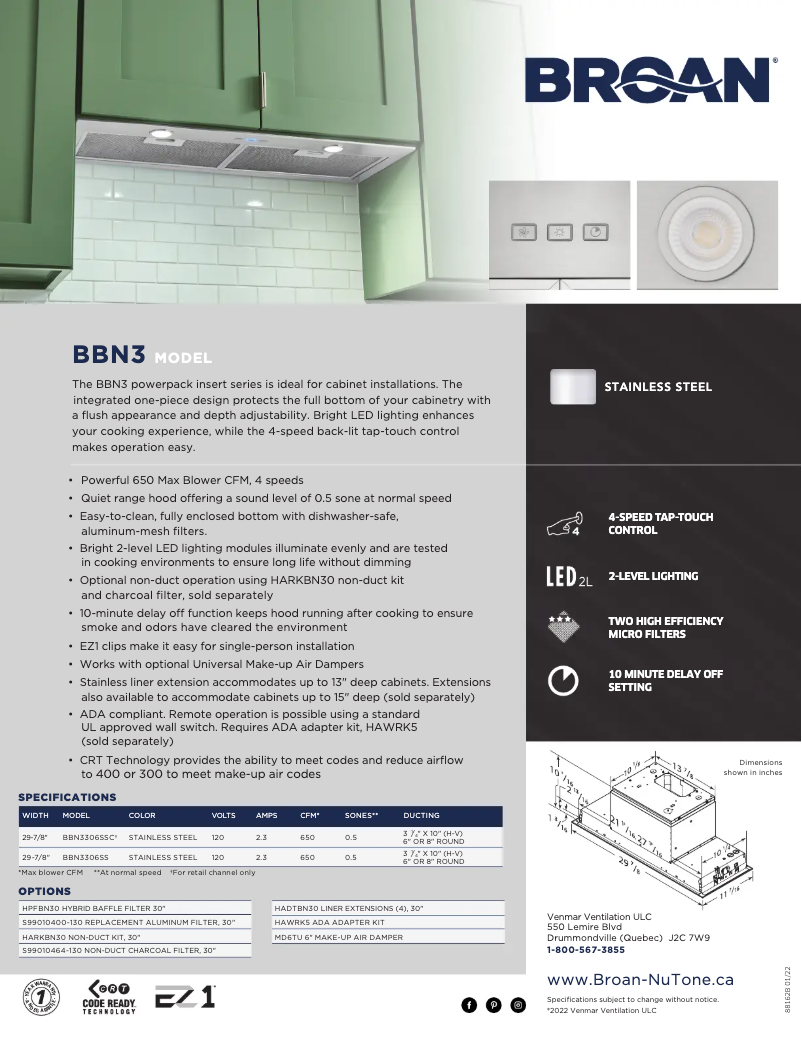 Page 1 de la notice Brochure Broan BBN3306SSC