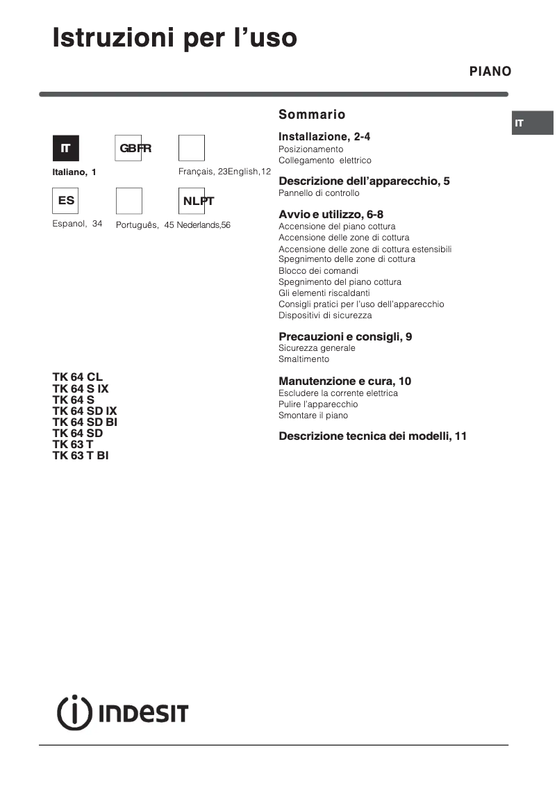 Page n°1 - Manuel utilisateur Indesit TK 63 T (IX)