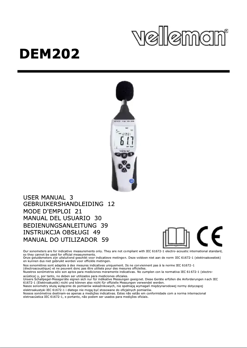 Page n°1 - Manuel utilisateur Velleman DEM202