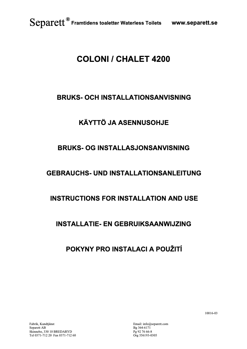 Image de la première page du manuel de l'appareil Chalet 4200