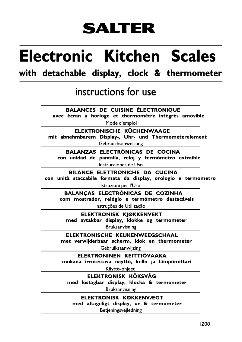 Page 1 de la notice Manuel utilisateur Salter SL2015-1
