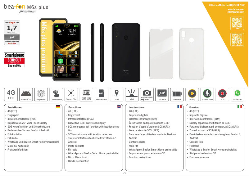 Page n°1 - Fiche technique Bea-fon M6s plus premium