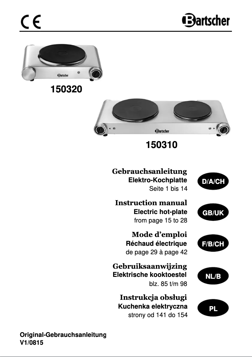 Page 1 de la notice Manuel utilisateur Bartscher 150310