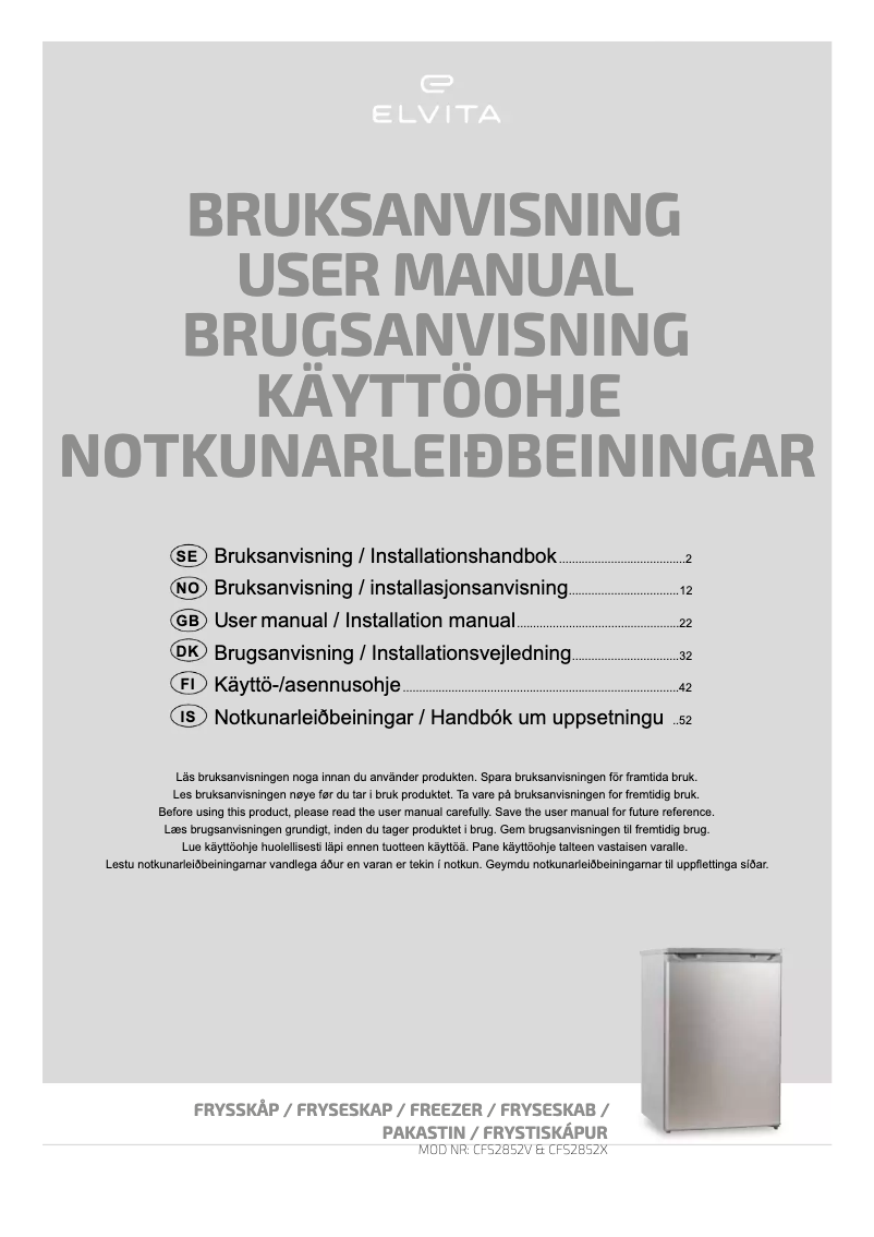 Image de la première page du manuel de l'appareil CFS2852X