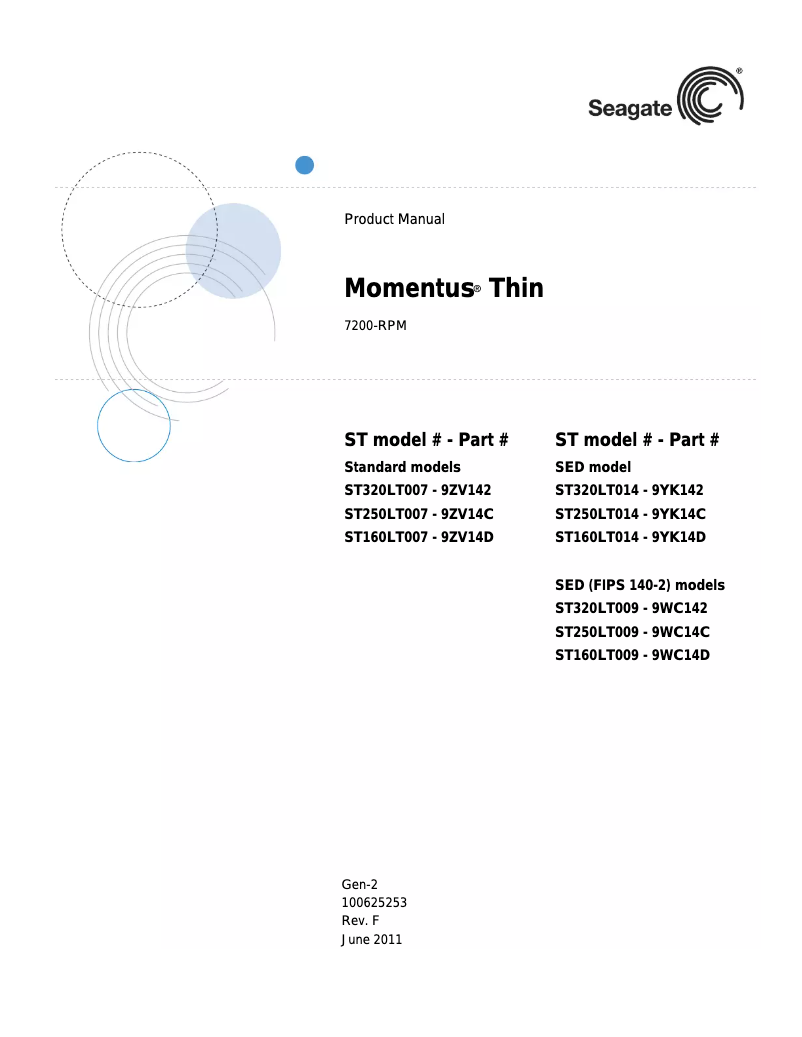 Page n°1 - Manuel utilisateur Seagate Momentus ST320LT009