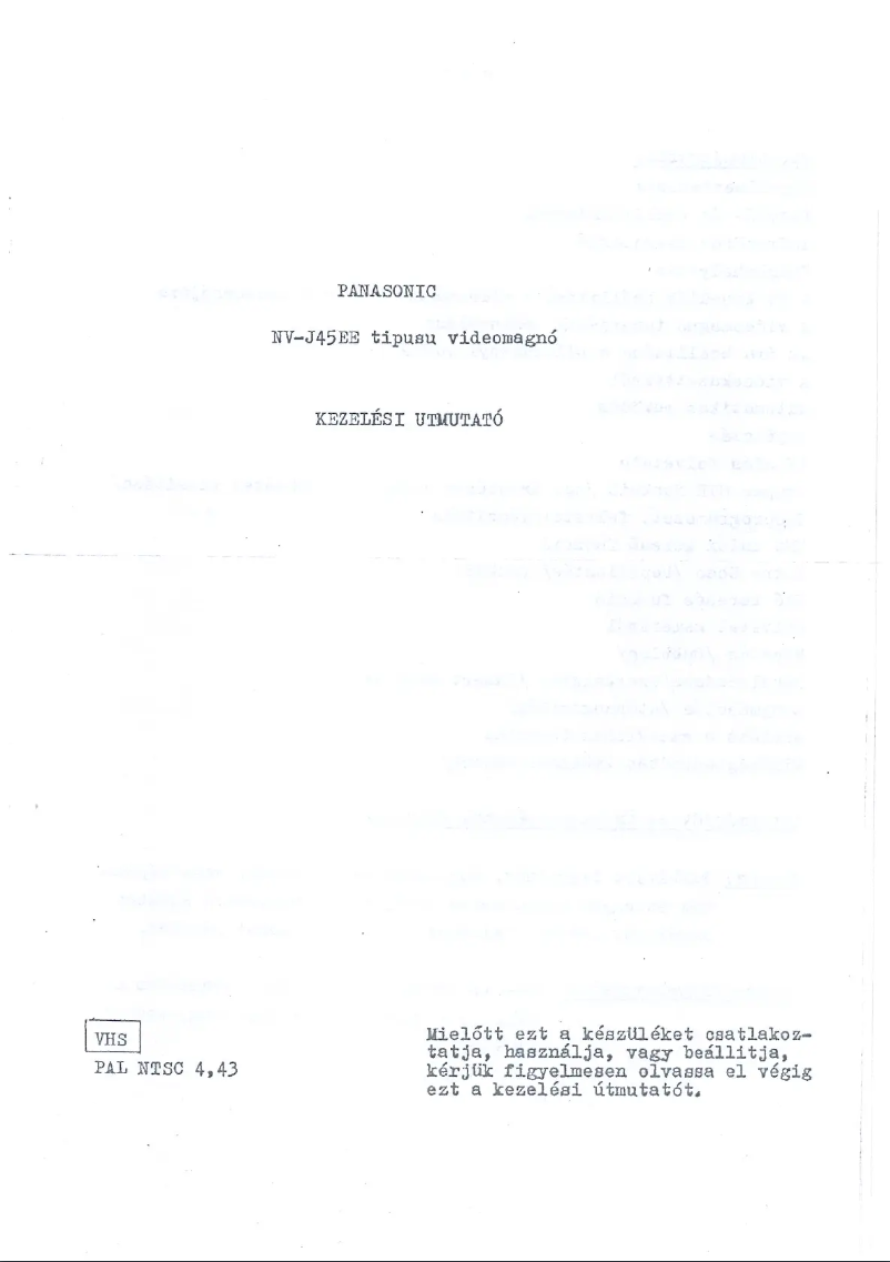 Page 1 de la notice Manuel utilisateur Panasonic NV-J45B