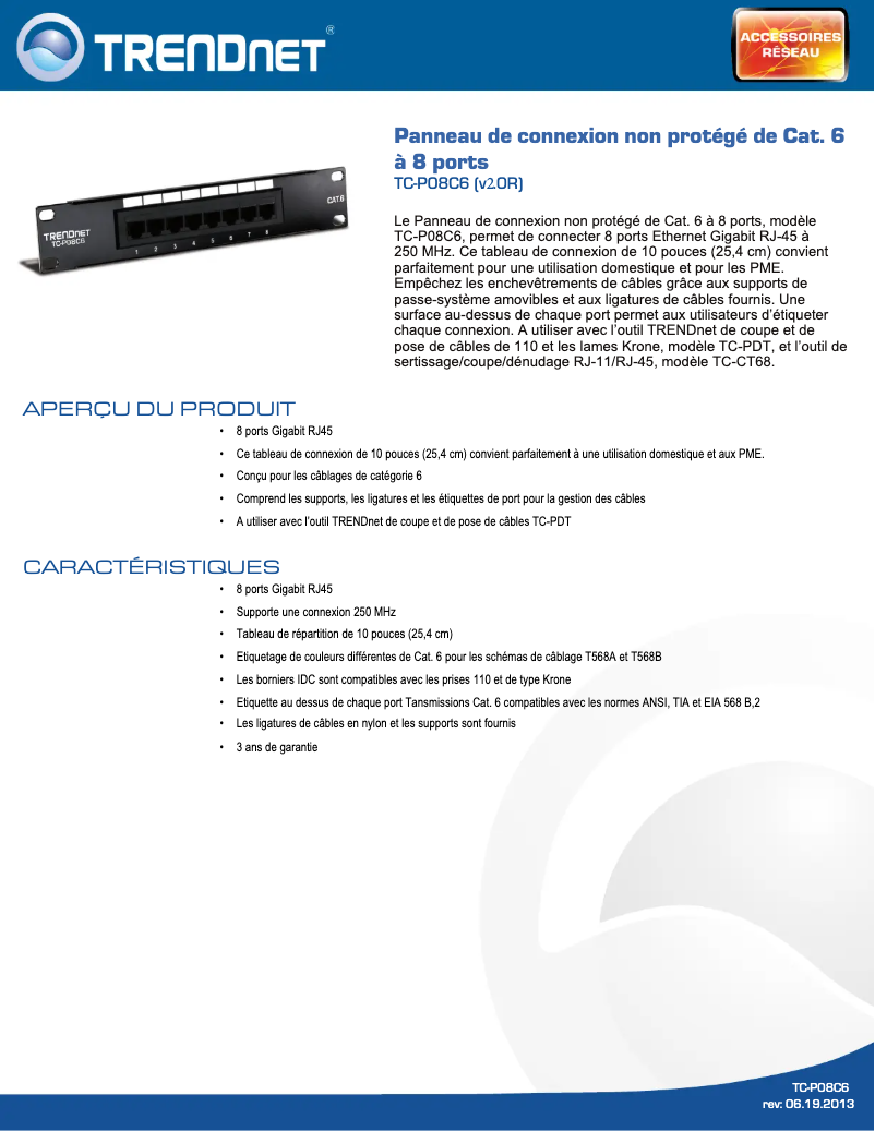 Page 1 de la notice Fiche technique TRENDnet TC-P08C6