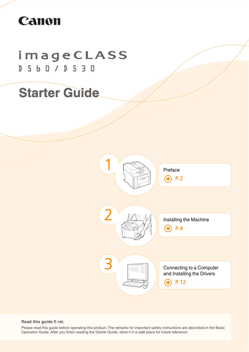 Page n°1 - Guide de démarrage rapide Canon imageCLASS D530