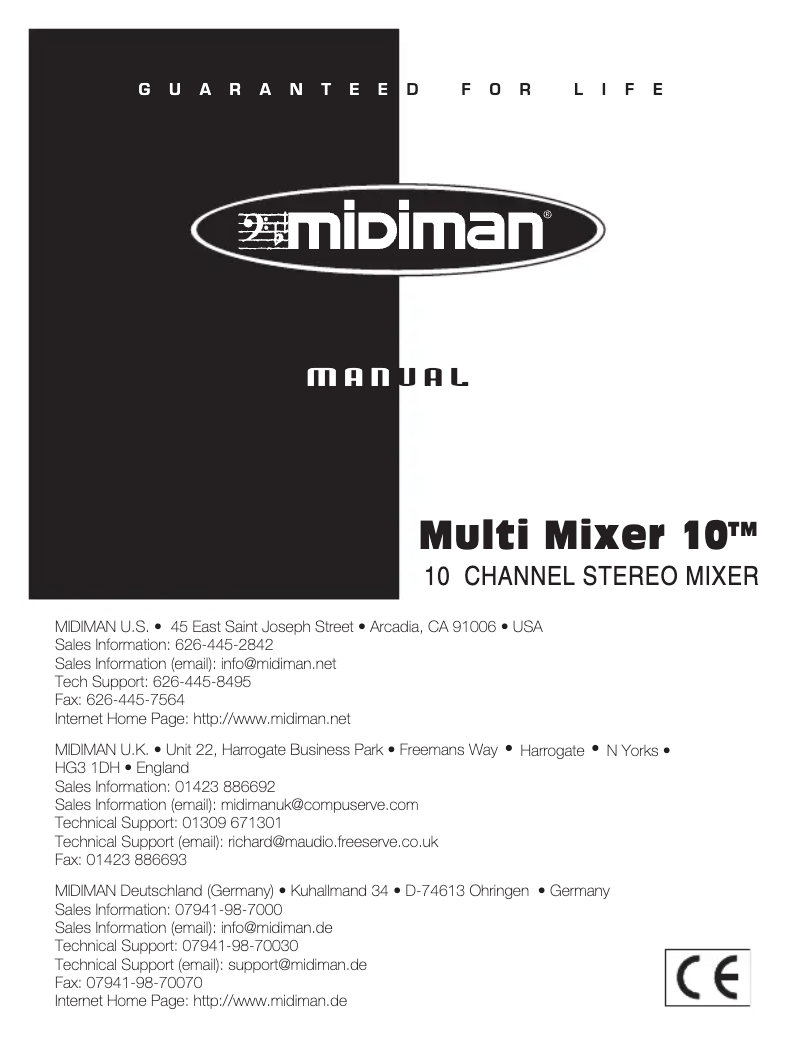 Page 1 de la notice Manuel utilisateur M-Audio Muli Mixer 10