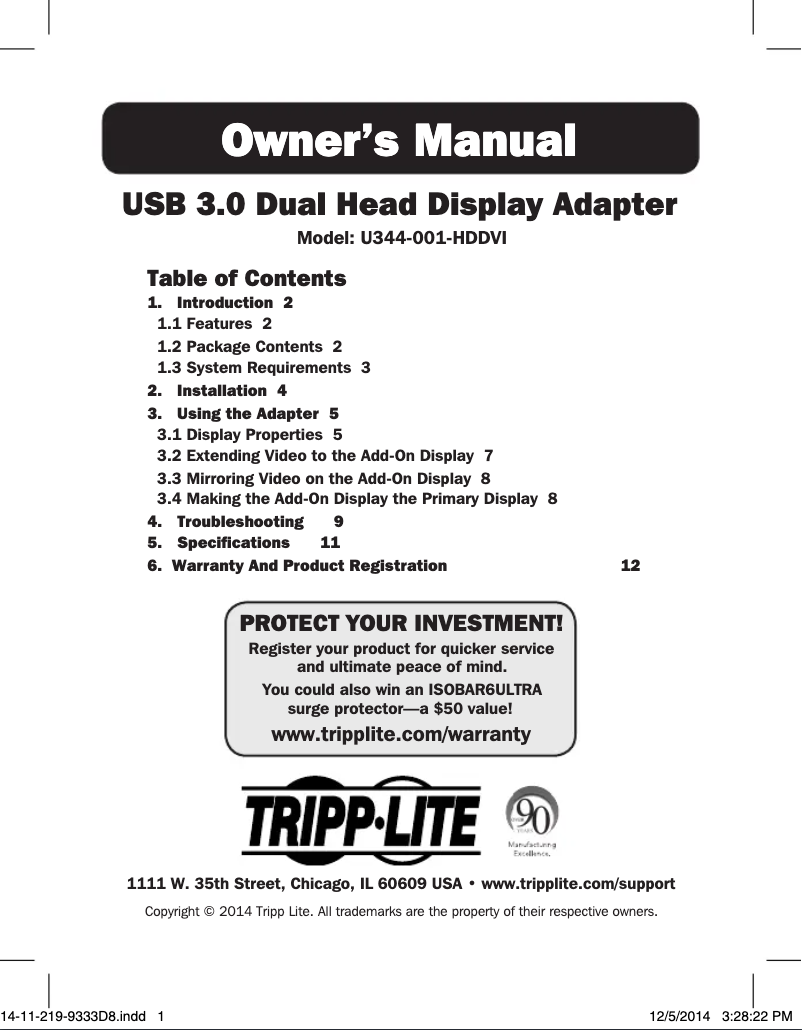 Page 1 de la notice Manuel utilisateur Tripp Lite U344-001-HDDVI