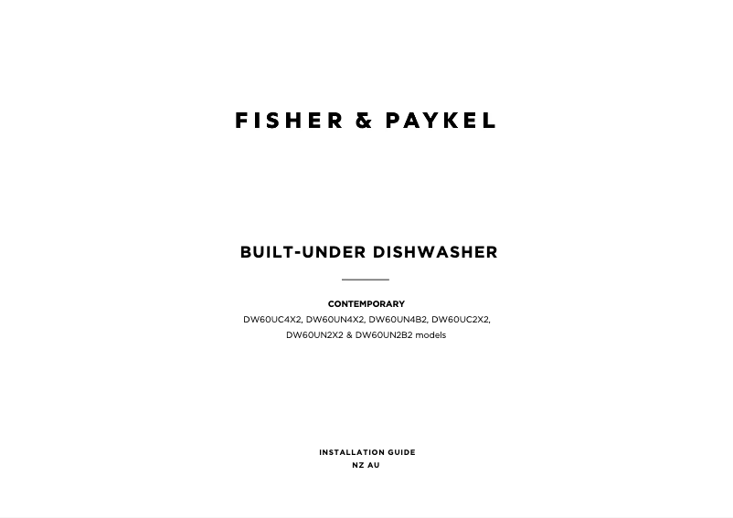 Page n°1 - Guide d'installation Fisher & Paykel DW60UC2X2