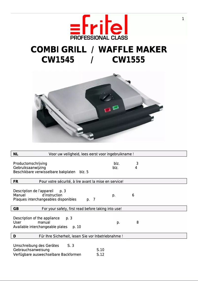 Page 1 de la notice Manuel utilisateur Fritel CW 1545