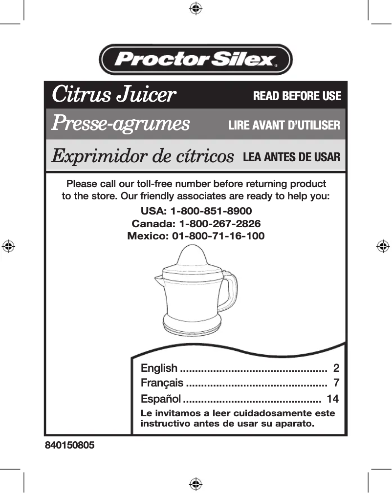 Page n°1 - Manuel utilisateur Proctor Silex 66331