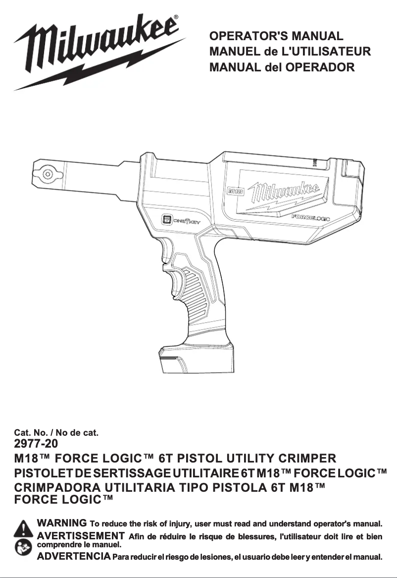 Page 1 de la notice Manuel utilisateur Milwaukee M18 Force Logic 2977-22BG