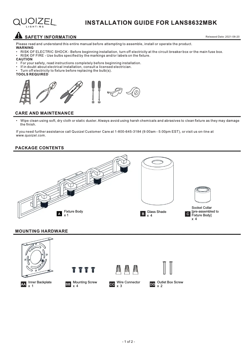 Page n°1 - Manuel utilisateur Quoizel Lansdowne LANS8632MBK