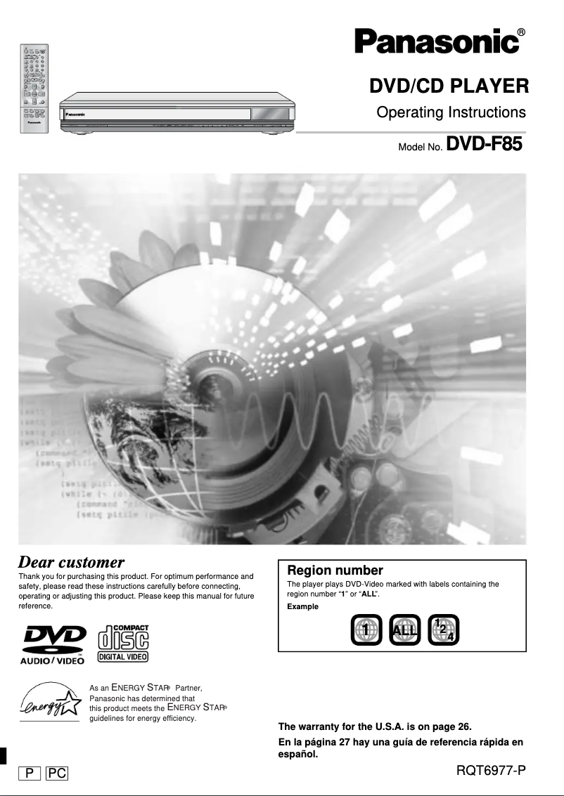 Page 1 de la notice Manuel utilisateur Panasonic DVD-F85P